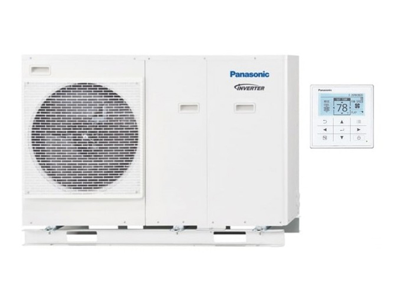 Panasonic Aquarea J Mono-Bloc 5 kW balts monobloka āra siltumsūknis ar sienas vadības pulti.