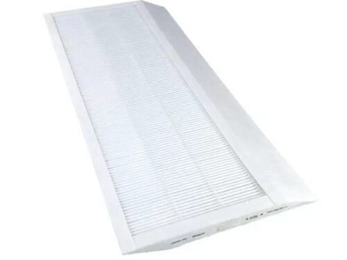 Balts taisnstūrveida ISO ePM1 F7 filtrs Flair 325/400 ventilācijas iekārtai, skatā no augšas.