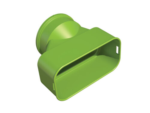 Zaļš Air Excellent AE55SC DBOX adapters ar apaļu pieslēgumu un platu ovālu taisnstūra atveri.